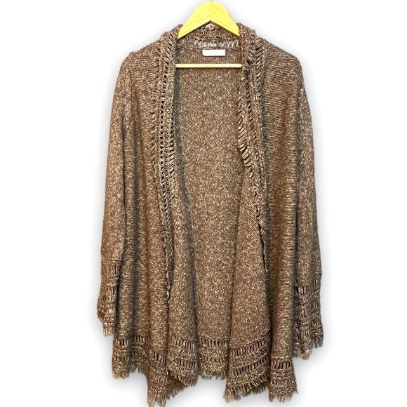 Christopher Fischer | Yak Cotton Blend Fringe Boho Soft Brown Cardigan Sweater - Picture 1 of 9